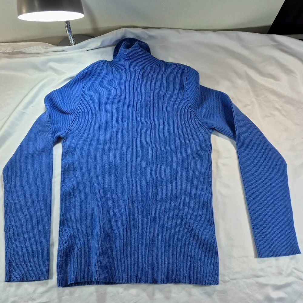 Jones New York Signature Blue Ribbed Shawl Cowl Neck Sweater Woman's Large - Picture 6 of 10